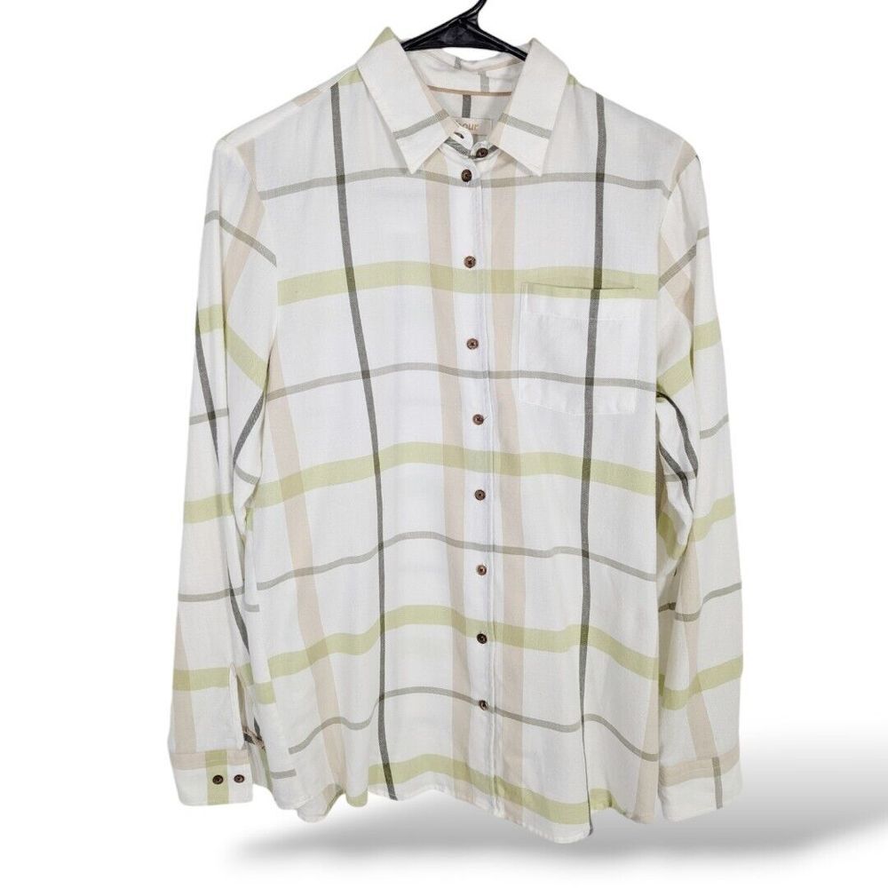 BARBOUR Womens Flannel Shirt US 10 Check  Pocket Tartan‎ Plaid White Green